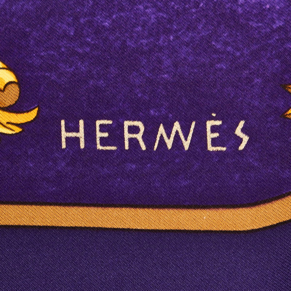 エルメス カレ90 COSMOS 宇宙観 スカーフ パープル ネイビー シルク レディース HERMES 【中古】