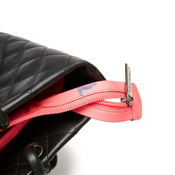 シャネル カンボンライン ココマーク ハンドバッグ ブラック ホワイト レザー レディース CHANEL 【中古】