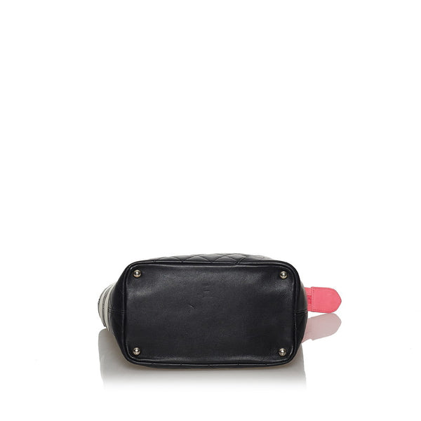 シャネル カンボンライン ココマーク ハンドバッグ ブラック ホワイト レザー レディース CHANEL 【中古】