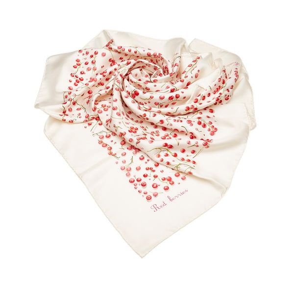 エルメス カレ90 Red berries 赤い果実 スカーフ ホワイト レッド シルク レディース HERMES 【中古】