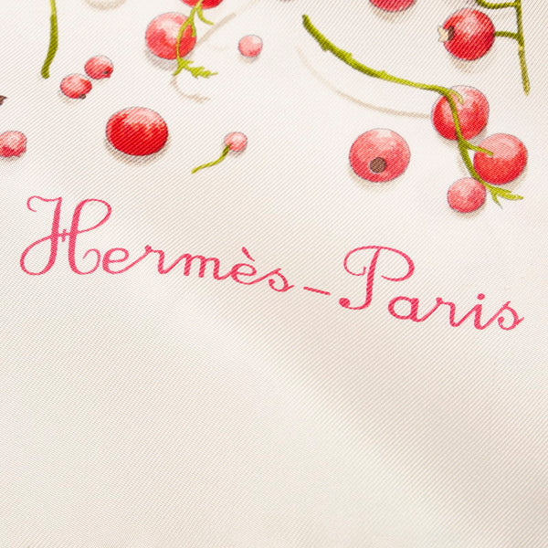 エルメス カレ90 Red berries 赤い果実 スカーフ ホワイト レッド シルク レディース HERMES 【中古】