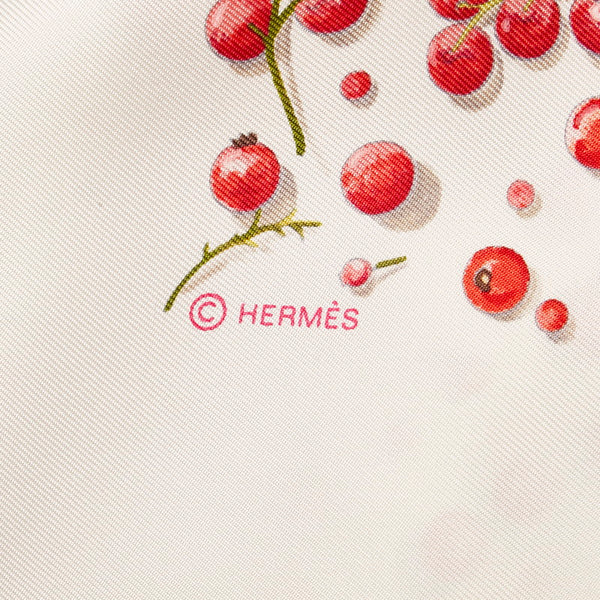 エルメス カレ90 Red berries 赤い果実 スカーフ ホワイト レッド シルク レディース HERMES 【中古】
