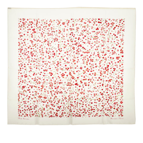 エルメス カレ90 Red berries 赤い果実 スカーフ ホワイト レッド シルク レディース HERMES 【中古】