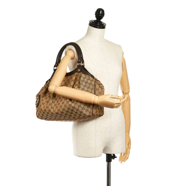 グッチ GGキャンバス スーキー トートバッグ 211944 ブラウン ベージュ キャンバス レザー レディース GUCCI 【中古】