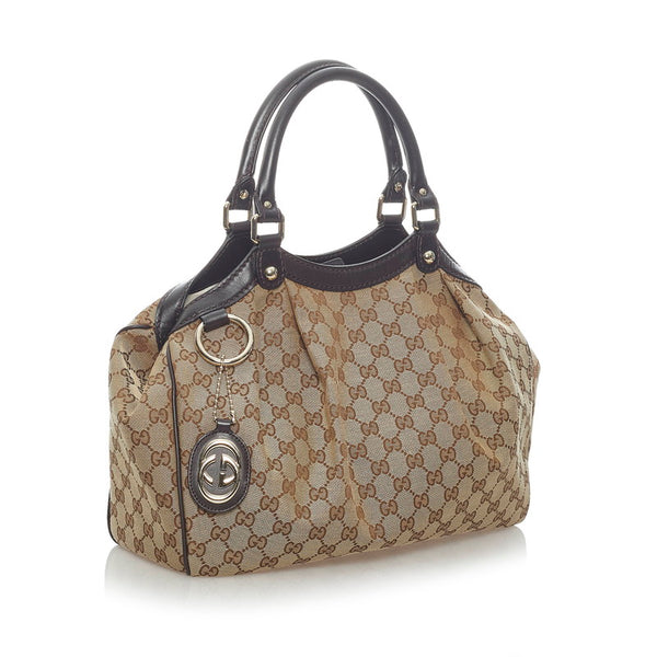 グッチ GGキャンバス スーキー トートバッグ 211944 ブラウン ベージュ キャンバス レザー レディース GUCCI 【中古】