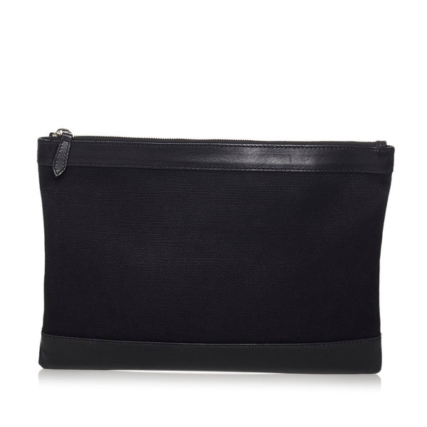 バレンシアガ ネイビークリップM クラッチバッグ 373834 ブラック キャンバス レザー メンズ BALENCIAGA 【中古】