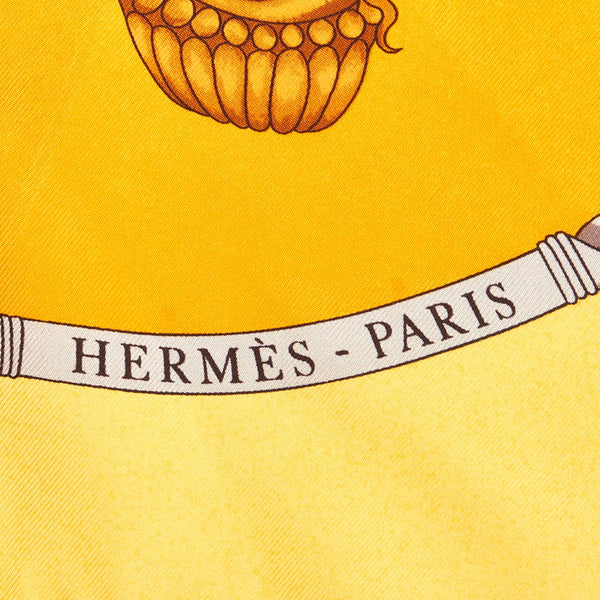 エルメス カレ90 LES FOLIES DU CIEL 大空の狂気 スカーフ オレンジ シルク レディース HERMES 【中古】