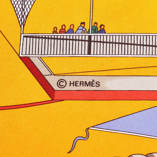 エルメス カレ90 LES FOLIES DU CIEL 大空の狂気 スカーフ オレンジ シルク レディース HERMES 【中古】