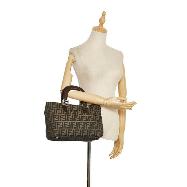 フェンディ ズッカ ハンドバッグ 26329 ブラウン キャンバス レザー レディース FENDI 【中古】