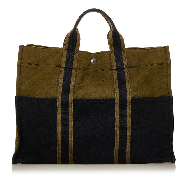 エルメス フールトゥ MM トートバッグ カーキ ブラック キャンバス レディース HERMES 【中古】