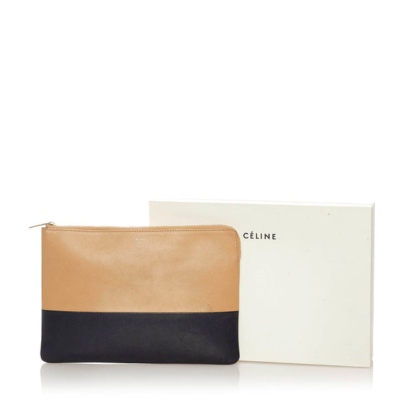 セリーヌ バイカラー クラッチバッグ ブラウン ブラック レザー レディース CELINE 【中古】