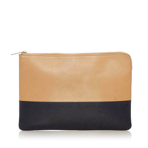 セリーヌ バイカラー クラッチバッグ ブラウン ブラック レザー レディース CELINE 【中古】