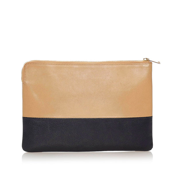 セリーヌ バイカラー クラッチバッグ ブラウン ブラック レザー レディース CELINE 【中古】