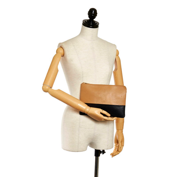 セリーヌ バイカラー クラッチバッグ ブラウン ブラック レザー レディース CELINE 【中古】