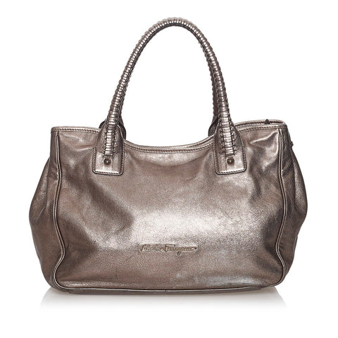 サルヴァトーレフェラガモ トートバッグ ハンドバッグ GG-21 B985 メタリックブラウン レザー レディース Salvatore Ferragamo 【中古】