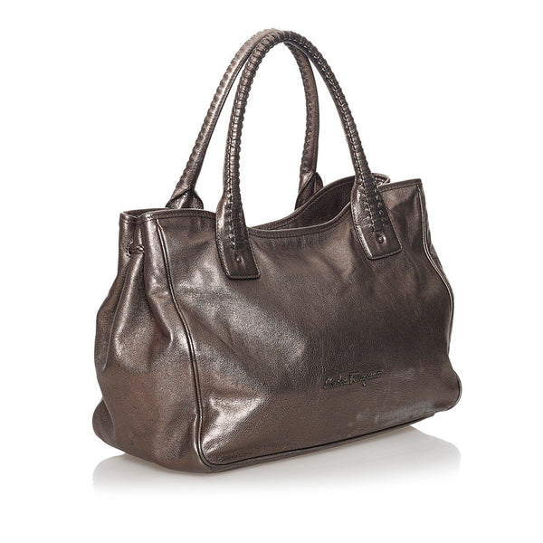 サルヴァトーレフェラガモ トートバッグ ハンドバッグ GG-21 B985 メタリックブラウン レザー レディース Salvatore Ferragamo 【中古】