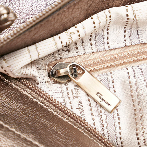 サルヴァトーレフェラガモ トートバッグ ハンドバッグ GG-21 B985 メタリックブラウン レザー レディース Salvatore Ferragamo 【中古】