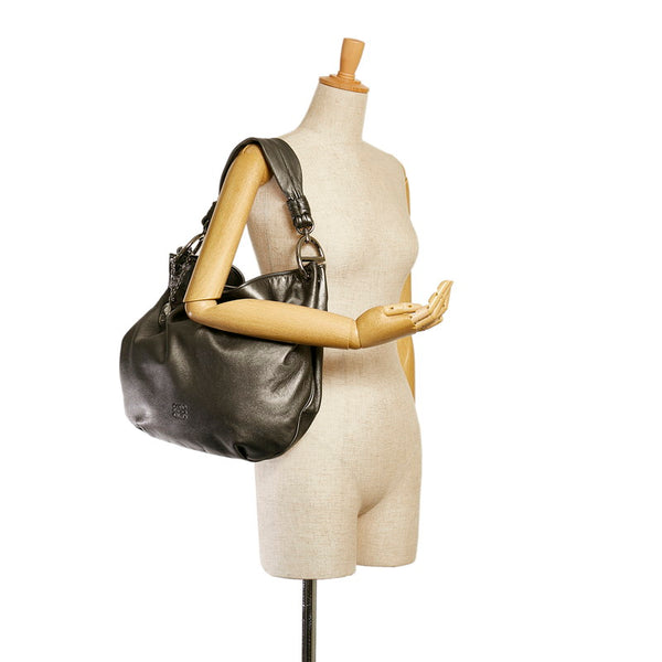 ロエベ アナグラム ワンショルダーバッグ メタリック グレー レザー レディース LOEWE 【中古】