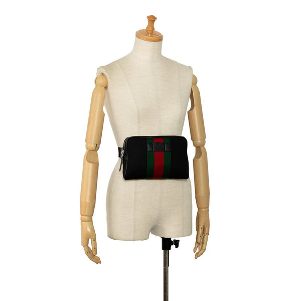 グッチ シェリーライン ボディバッグ ウエストバッグ 630919 ブラック キャンバス レザー レディース GUCCI 【中古】