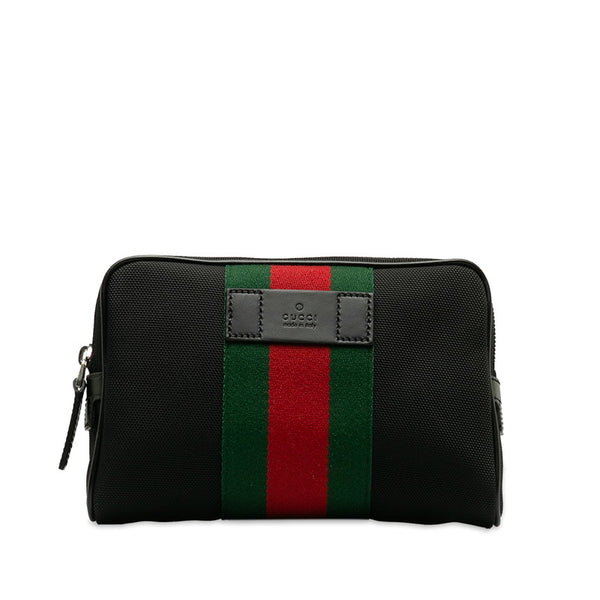 グッチ シェリーライン ボディバッグ ウエストバッグ 630919 ブラック キャンバス レザー レディース GUCCI 【中古】