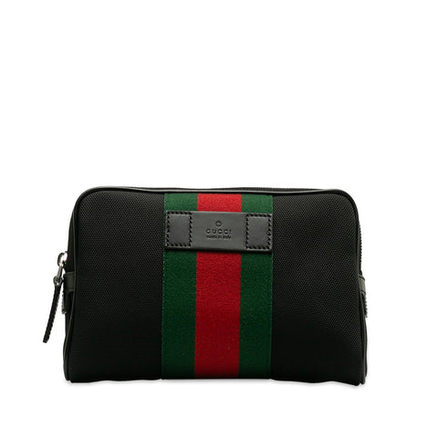 グッチ シェリーライン ボディバッグ ウエストバッグ 630919 ブラック キャンバス レザー レディース GUCCI 【中古】