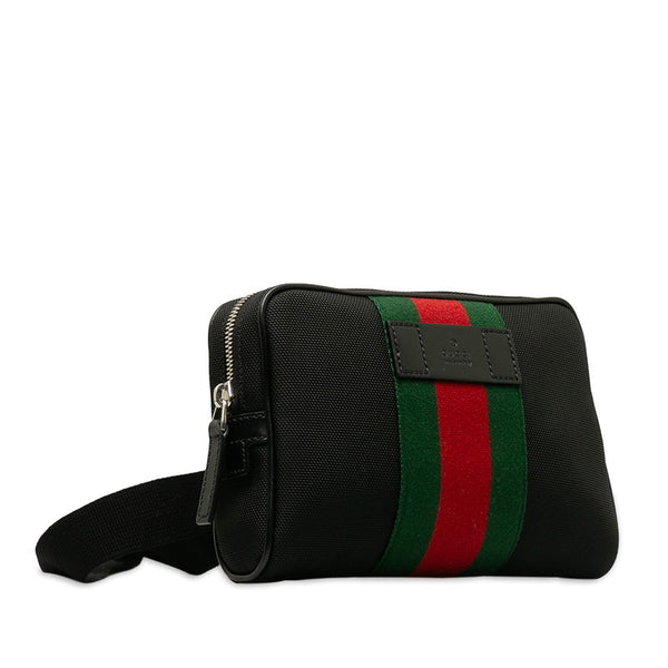 グッチ シェリーライン ボディバッグ ウエストバッグ 630919 ブラック キャンバス レザー レディース GUCCI 【中古】