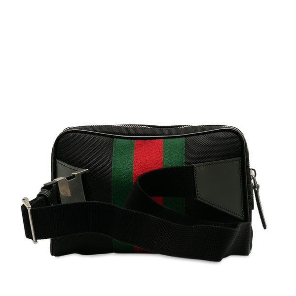グッチ シェリーライン ボディバッグ ウエストバッグ 630919 ブラック キャンバス レザー レディース GUCCI 【中古】
