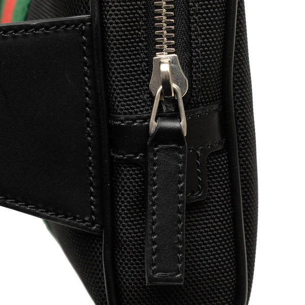 グッチ シェリーライン ボディバッグ ウエストバッグ 630919 ブラック キャンバス レザー レディース GUCCI 【中古】