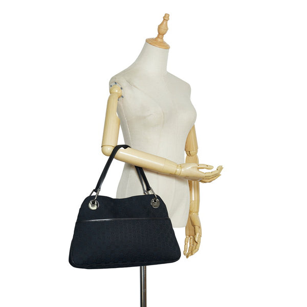 グッチ GGキャンバス ハンドバッグ トートバッグ 121023 ブラック キャンバス レザー レディース GUCCI 【中古】