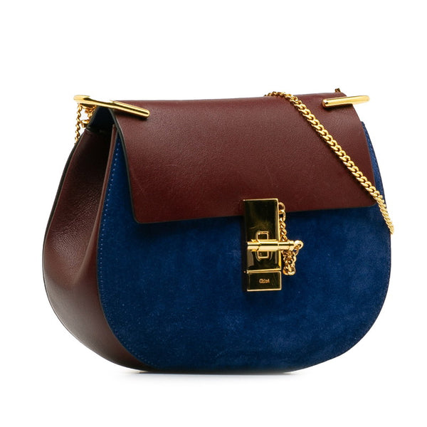 クロエ ドリュー チェーン ショルダーバッグ ブルー ブラウン レザー スウェード レディース Chloe 【中古】