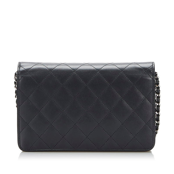 シャネル カンボンライン チェーン ショルダーバッグ ウォレットチェーン ブラック レザー エナメル レディース CHANEL 【中古】