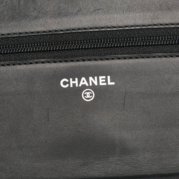 シャネル カンボンライン チェーン ショルダーバッグ ウォレットチェーン ブラック レザー エナメル レディース CHANEL 【中古】