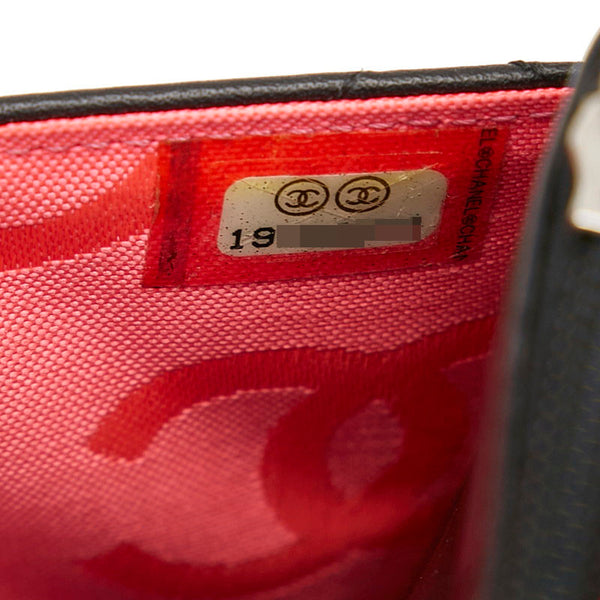 シャネル カンボンライン チェーン ショルダーバッグ ウォレットチェーン ブラック レザー エナメル レディース CHANEL 【中古】