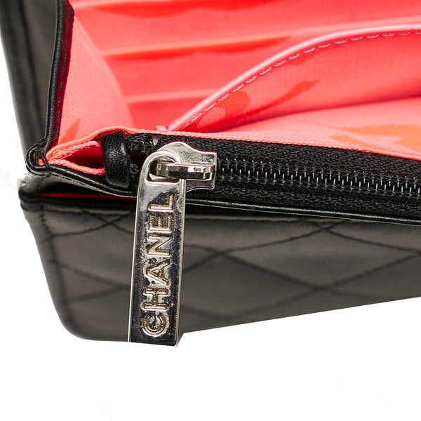 シャネル カンボンライン チェーン ショルダーバッグ ウォレットチェーン ブラック レザー エナメル レディース CHANEL 【中古】