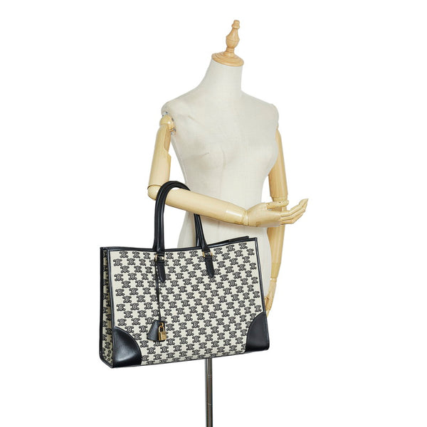セリーヌ トリオンフ ホリゾンタル カバ トートバッグ ショルダーバッグ ベージュ ブラック キャンバス レザー レディース CELINE 【中古】