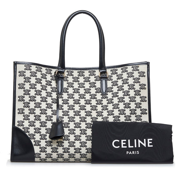 セリーヌ トリオンフ ホリゾンタル カバ トートバッグ ショルダーバッグ ベージュ ブラック キャンバス レザー レディース CELINE 【中古】