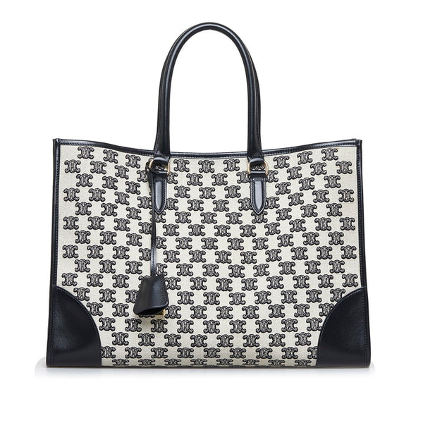 セリーヌ トリオンフ ホリゾンタル カバ トートバッグ ショルダーバッグ ベージュ ブラック キャンバス レザー レディース CELINE 【中古】