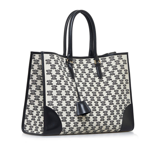 セリーヌ トリオンフ ホリゾンタル カバ トートバッグ ショルダーバッグ ベージュ ブラック キャンバス レザー レディース CELINE 【中古】