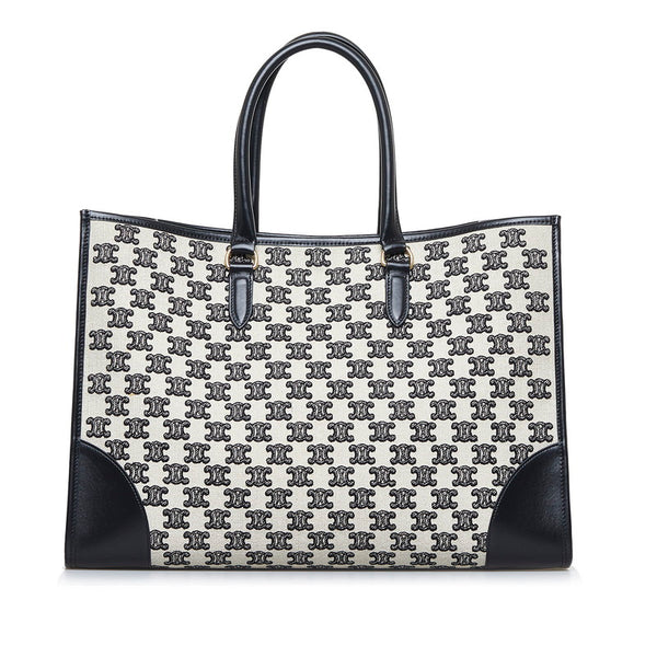 セリーヌ トリオンフ ホリゾンタル カバ トートバッグ ショルダーバッグ ベージュ ブラック キャンバス レザー レディース CELINE 【中古】