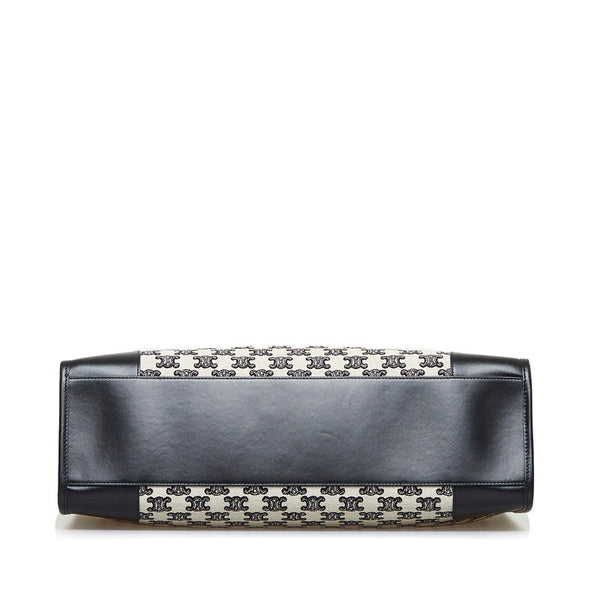 セリーヌ トリオンフ ホリゾンタル カバ トートバッグ ショルダーバッグ ベージュ ブラック キャンバス レザー レディース CELINE 【中古】
