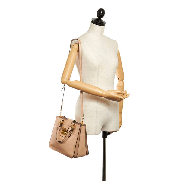 ミュウミュウ マドラス ハンドバッグ ショルダーバッグ 2WAY RN0799 ベージュ レザー レディース MIUMIU 【中古】