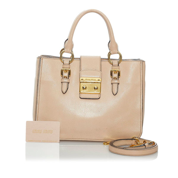 ミュウミュウ マドラス ハンドバッグ ショルダーバッグ 2WAY RN0799 ベージュ レザー レディース MIUMIU 【中古】