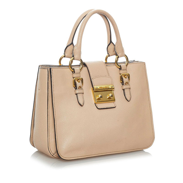ミュウミュウ マドラス ハンドバッグ ショルダーバッグ 2WAY RN0799 ベージュ レザー レディース MIUMIU 【中古】