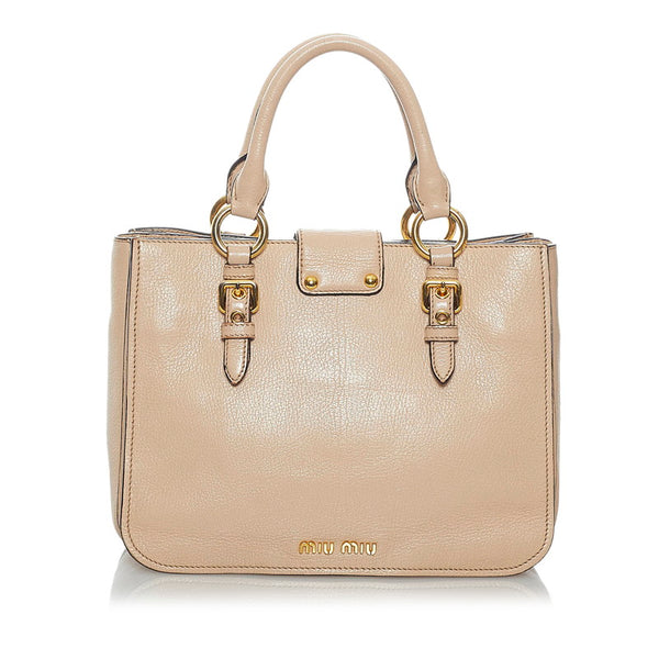 ミュウミュウ マドラス ハンドバッグ ショルダーバッグ 2WAY RN0799 ベージュ レザー レディース MIUMIU 【中古】