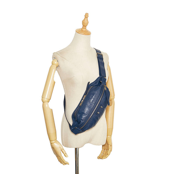 バレンシアガ クラシック スタッズ ボディバッグ 542013 ネイビー レザー メンズ BALENCIAGA 【中古】
