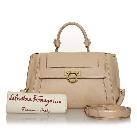 サルヴァトーレフェラガモ ガンチーニ ソフィア AB 21 F845 ベージュ レザー ハンドバッグ ショルダーバッグ 2WAY レディース Salvatore Ferragamo 【中古】