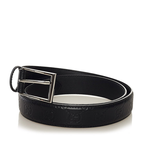 グッチ シグネチャー GGデティール ベルト 474313 ブラック レザー レディース GUCCI 【中古】