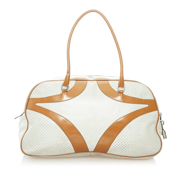 プラダ ボーリング ハンドバッグ ホワイト ブラウン レザー レディース PRADA 【中古】