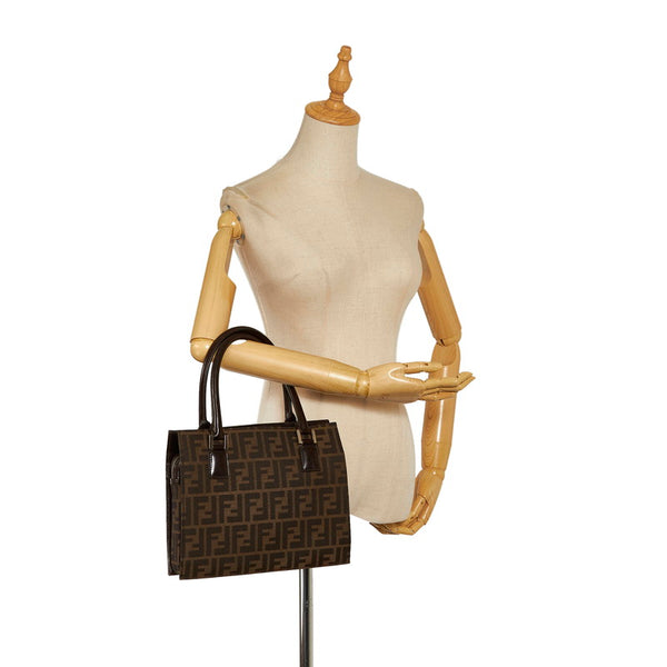 フェンディ ズッカ ハンドバッグ ブラウン キャンバス レザー レディース FENDI 【中古】