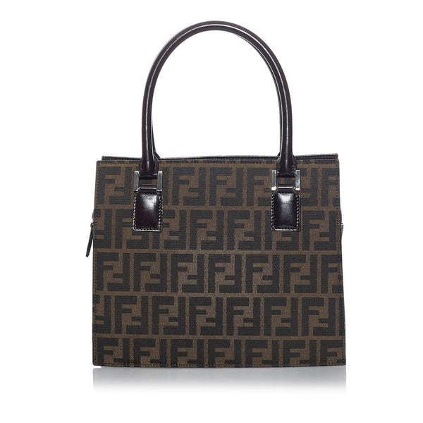 フェンディ ズッカ ハンドバッグ ブラウン キャンバス レザー レディース FENDI 【中古】